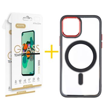 Pack 2 x Película de Vidro Temperado 2.5D + Capa Accetel  Apple iPhone 14 Compatível com Magsafe Magnetic - Camel - 1