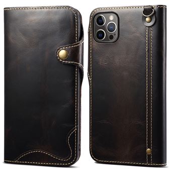 Capa de Couro Dourado Genuíno com Cordão Preto para iPhone 13 Pro 6.1'' - 1