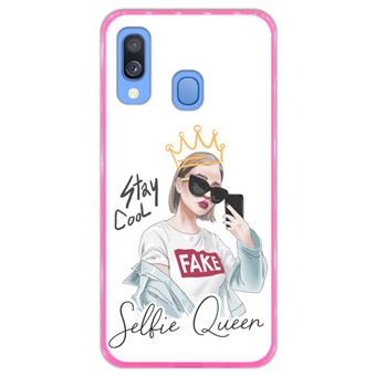 Capa Hapdey para Samsung Galaxy A40 2019 Design Stay Cool Selfie Queen em Silicone Flexível e TPU Cor-de-Rosa