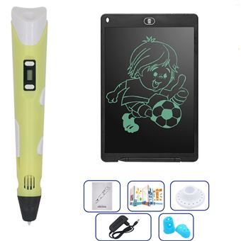 Pack Arzopa® Caneta de Impressão 3D + 36 Metros + 12 Cores PLA + Lápis Esferográfica + Tablet para Desenhar - Amarelo - 1
