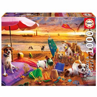 Puzzle Educa | 1000 Peças | Cães A Brincar Na Praia - 1