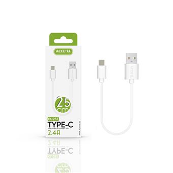Cabo Type-C Accetel CU-257 para Samsung Galaxy A04 | 25 cm | 2.4A - Branco - 1