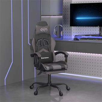 Cadeira gaming vidaXL com apoio pés couro artificial preto e cinza - 1