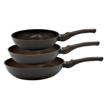 Conjunto de 3 Frigideiras de Alumínio Klack® thulos | 20, 24, 28 cm | revestimento antiaderente | castanho | pegas Soft-Touch - 1