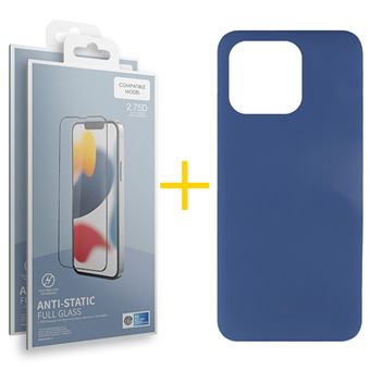 Pack 2 x Película de Vidro Temperado Anti-Estático + Capa skyhe Apple iPhone 14 Pro Silicone Líquido - Azul - 1