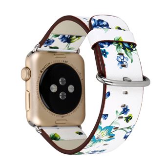 Bracelete de Couro HSMY Padrão Flores para Apple Watch Series 6/ SE/ 5/ 4 | 40 mm - Branco&Verde - 1