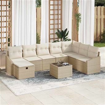 Conjunto de Sofá de Jardim com Almofada vidaXL | 9 Peças | vime PE - 1