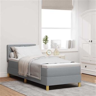 Cama Box Spring LED vidaXL | Cinzento-claro | 80 x 200 cm | tecido - 1