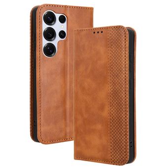 Capa FOXDOCK para Samsung Galaxy S25 Ultra | Fecho Magnético | Estampado Vintage | Pele PU | Compartimentos para Cartões | Castanho - 1