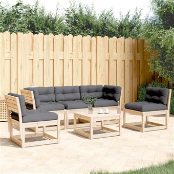Conjunto de sofás para jardim com almofadões vidaXL | 5 peças | pinho maciço - 1