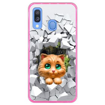 Capa Hapdey para Samsung Galaxy A40 2019 Design Gatinho em Muro Partido em Silicone Flexível e TPU Cor-de-Rosa