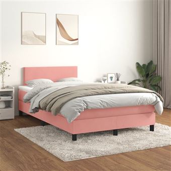 Cama boxspring com colchão vidaXL | 120x200 cm | veludo rosa - 1