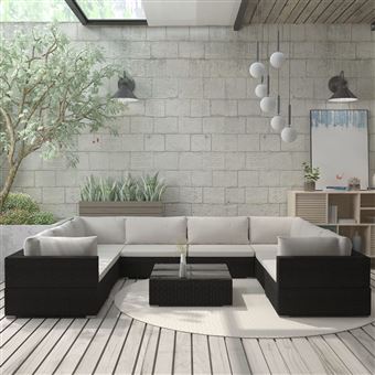 Conjunto Lounge para Jardim com Almofadões vidaXL 9 Peças vime PE preto - 1
