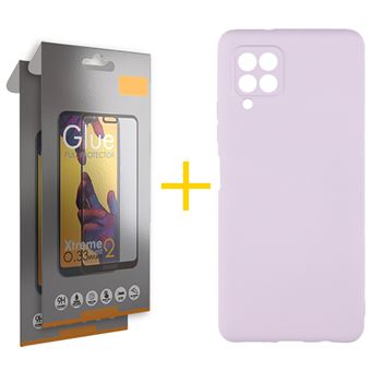 Pack skyhe 2 x Película de Vidro Temperado Full + Capa para Samsung Galaxy A22 4G Silicone Líquido - Roxo - 1