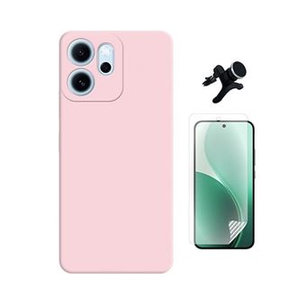 Kit Película Protectora de Hydrogel Frente + Capa Proteção Silicone + Suporte Reforçado de Carro GIFT4ME para Oppo Reno14 FS 5G | Rosa - 1