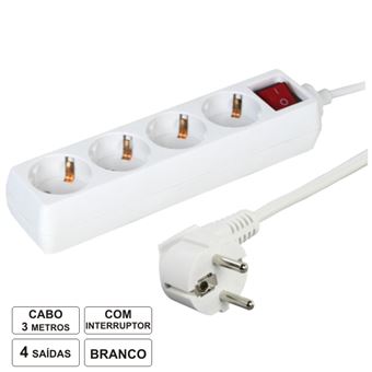 Tomada Elétrica Edm Com 4 Saídas Interruptor 3M - 1