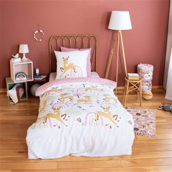 Jogo de cama sweeek | microfibra reversível com estampa bosque encantado | 1 praça | Rosa e branco - 1