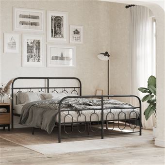 Estrutura de cama vidaXL com cabeceira e pés | 140x200 cm | metal preto - 1