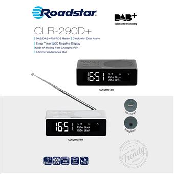 Rádio Relógio Digital Roadstar | DAB/DAB+/FM | 2 Alarmes | Visor LCD grande | Carregador USB | Função Snooze CLR-290D+/WH | Branco - 1