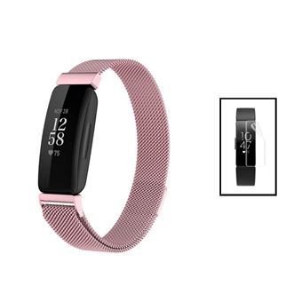 Kit Gift4Me Bracelete Milanese com Fecho Magnético + Pelicula de Hydrogel para Fitbit Inspire 2 - Rosa / Transparente - 1