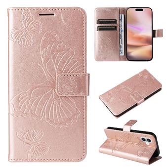 Capa ZURSANA para iPhone 16 Plus | Tipo Borboleta em Pele PU | Porta-Cartões Magnético | Rosa - 1