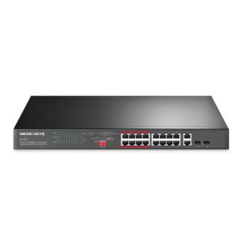 Switch de Rede Mercusys 16-PORT 10/100MBPS+ 2-PORT GB RCK 16-PORT POE+ | Preto - 1