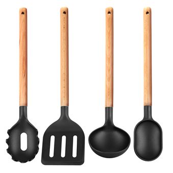 Conjunto de 4 Utensílios de Cozinha Smile SAK-3 | Madeira de Faia e Nylon de Alta Qualidade | Resistente a Alta Temperatura até 210?C | Seguro e Inofensivo | Superfícies Não Raspantes e Antiaderentes - Branco - 1