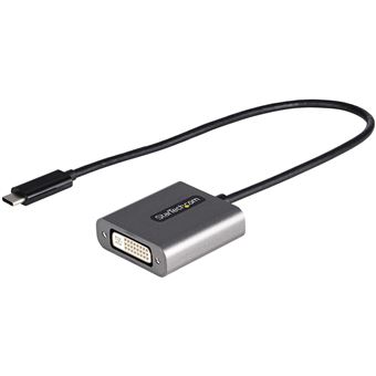 Adaptador Gráfico Usb StarTech.com Adaptador USB C para DVI - Dongle adaptador USB-C para DVI-D de 1920x1200p - USB Type C para Ecrã/Monitor DVI - Conversor de vídeo - Compatível com Thunderbolt 3 - Cabo anexado longo de 30 cm | Prateado - 1
