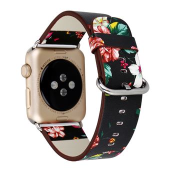Bracelete de Couro HSMY Padrão Flores para Apple Watch Series 6/ SE/ 5/ 4 | 40 mm - Preto&Vermelho - 1