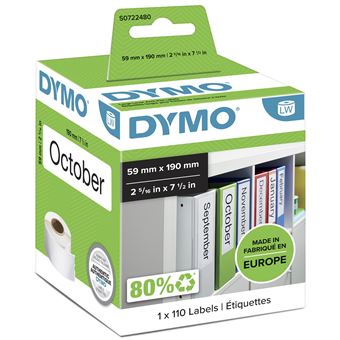 Etiqueta para Impressão DYMO LW - Etiquetas grandes para capas arquivadoras (LAF) - 59 x 190 mm - S0722480 | Branco - 1
