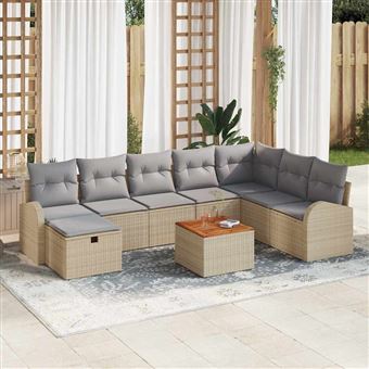 Conjunto de Sofá de Jardim vidaXL | 9 Peças | Bege Rattan Sintético - 1