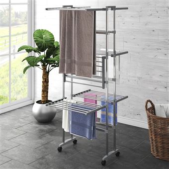 Estendal com 3 prateleiras/rodas vidaXL | 60x70x129 cm | prateado - 1