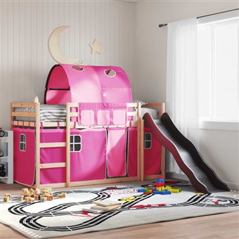 Beliche com escorrega e cortinas vidaXL | 80x200 cm | rosa - 1