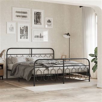 Estrutura de cama vidaXL com cabeceira e pés | 193x203 cm | metal preto - 1