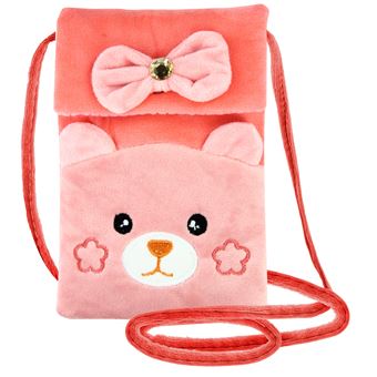 Bolsa Avizar para Smartphone em Tecido Design Ursinho de Peluche Coral - 1