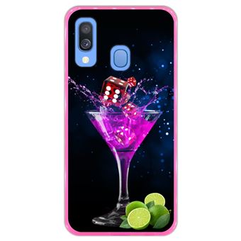 Capa Hapdey para Samsung Galaxy A40 2019 Design Cocktail de Dados e Limão em Silicone Flexível e TPU Cor-de-Rosa