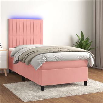 Cama box spring com colchão e LED vidaXL | 100x200 cm | veludo rosa - 1