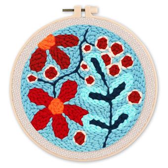 Kit Punch Needle Figured'Art com Moldura Circular | 20cm | Explosão de Flores Vermelhas - 1