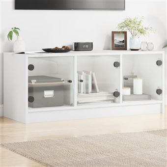 Móvel de TV com portas de vidro vidaXL | 102x37x42 cm | branco - 1