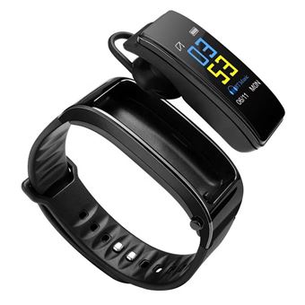 Smartband com Auricular | Pedómetro + Frequência Cardíaca + Monitor de Sono | Despertador Inteligente | Efetuar e Atender Chamadas - Preto - 1