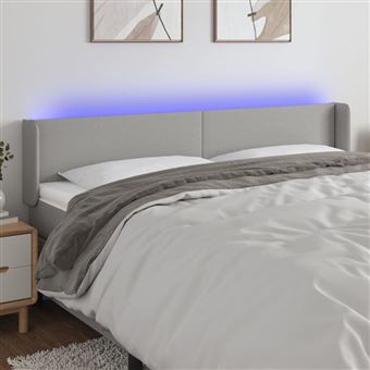 Cabeceira de cama vidaXL com luzes LED tecido 163x16x78/88 cm cinza-claro - 1