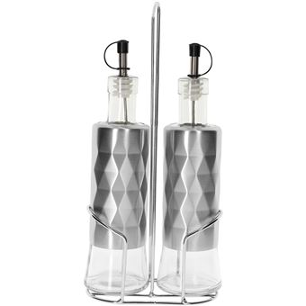 Garrafas para Óleo e Vinagre Cheffinger | Inox e Vidro | 2x320ml | Suporte Sólido | Prateado - 1
