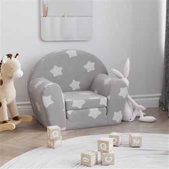 Sofá-cama infantil vidaXL | com estrelas pelúcia macia cinzento-claro - 1