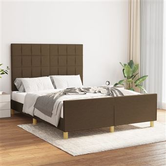Estrutura de cama com cabeceira vidaXL | 140x200cm | tecido castanho-escuro - 1