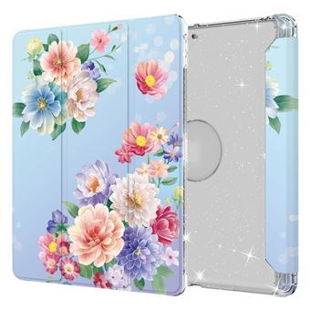 Capa PU Três Dobras com Fundo transparente de flor/Rosa Claro Magunivers para iPad 10.2 (2020)(2019) - 1