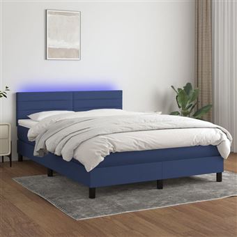 Cama box spring com colchão e LED vidaXL | 140x190 cm | tecido azul - 1