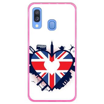 Capa Hapdey para Samsung Galaxy A40 2019 Design Bandeira do Reino Unido em Forma de Coração em Silicone Flexível e TPU Cor-de-Rosa