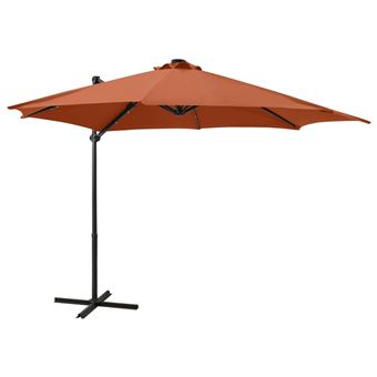 Guarda-sol Cantilever vidaXL com poste e luzes LED 300 cm terracota - 1
