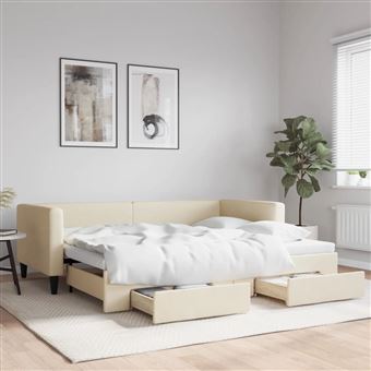 Sofá-cama com Gavetão e Gavetas vidaXL | 90x200 cm | tecido cor creme - 1
