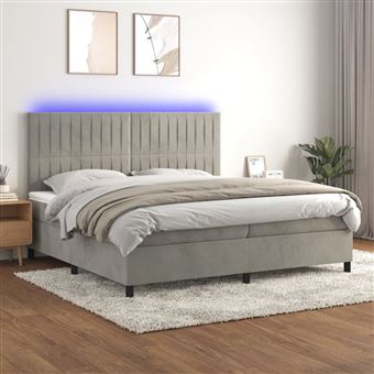 Cama box spring com colchão e LED vidaXL | 200x200 cm | veludo cinzento-claro - 1